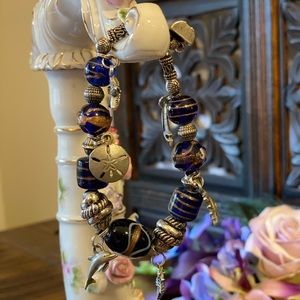 Handmade beach-themed bracelet with pewter charms